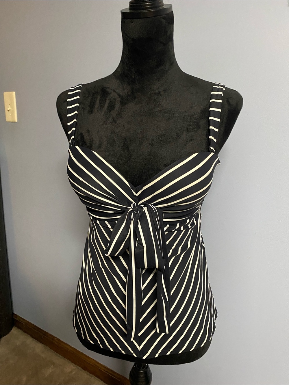Striped Tie-Front One-Piece Swim - Black & White